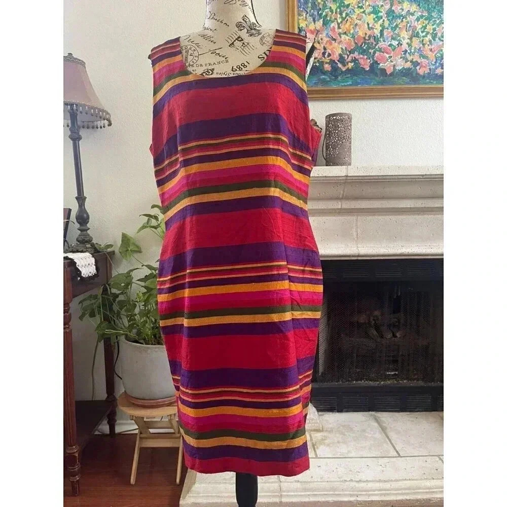 Jessica Howard Women's Dress Size 14 Multi Color 100% Silk Stripe Vintage